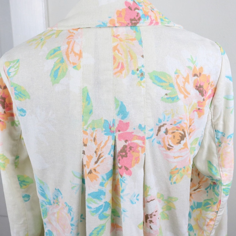 J Jill Women's Size Small Linen Blend Floral Pleated Long Jacket Pockets Boho - Picture 8 of 16